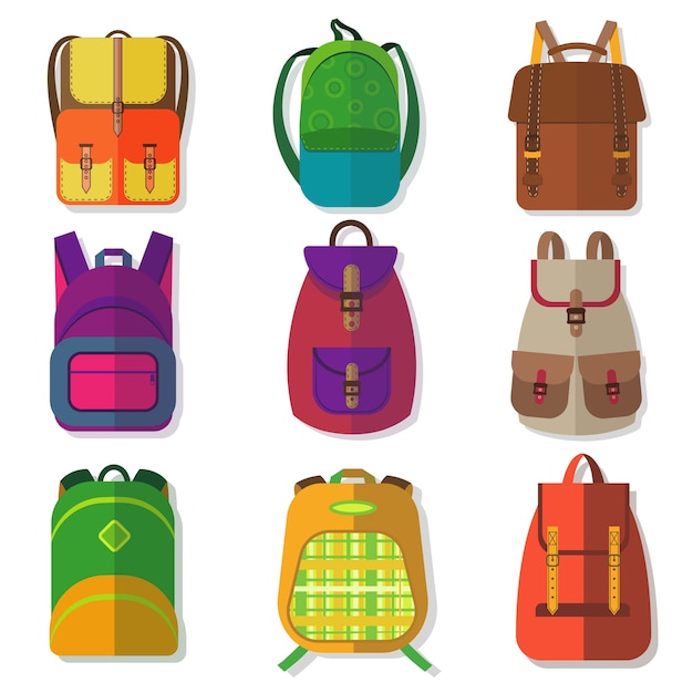 Free Vector schoolbags or children colored backpacks isolated on white .