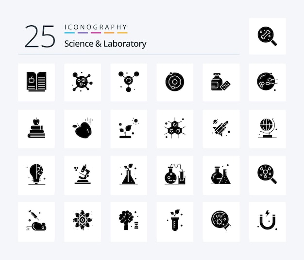 Science 25 Solid Glyph icon pack including education apple medical sex procreation