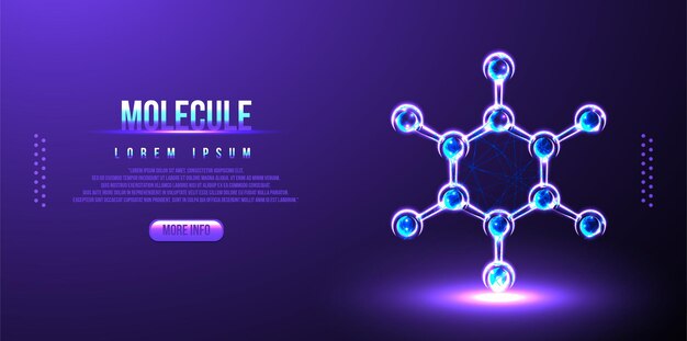 Science background with molecule or atom, medical background low poly wireframe