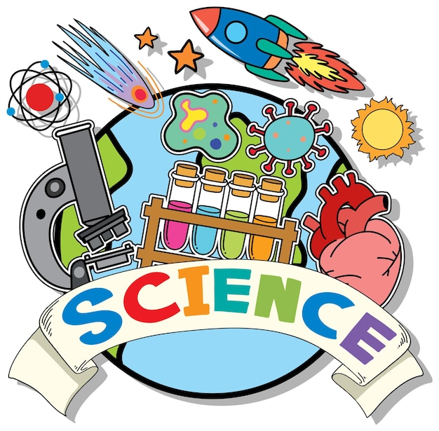 Free Vector science banner with doodle icons