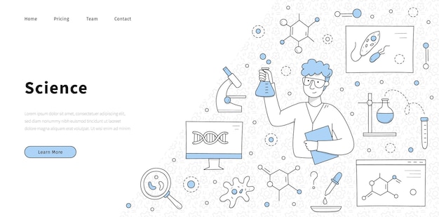 Science banner with man scientist in laboratory