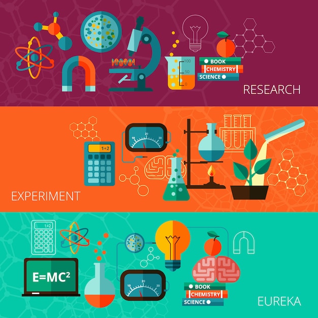 Free Vector science concept flat horizontal banners set 