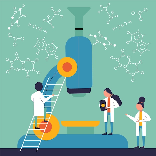 Science concept with microscope and molecules