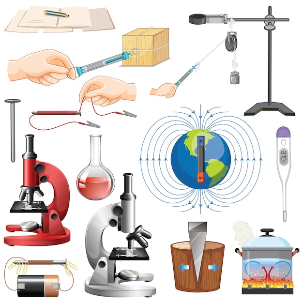 Science equipments on white background