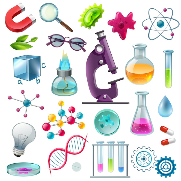 Science Icons Cartoon Set