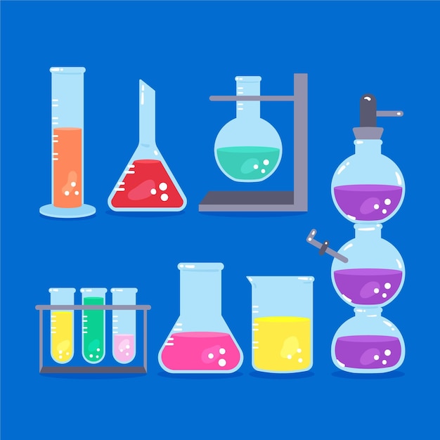 Free Vector science lab flasks with chemicals