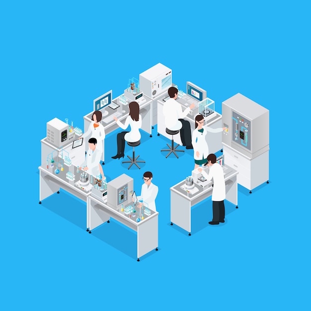 Free Vector science lab workplace composition