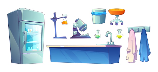 Free Vector science laboratory interior furniture and tools