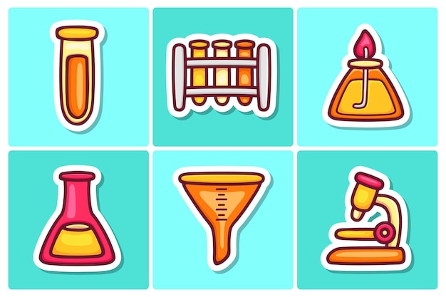 Free vector science sticker icons doodle coloring vector