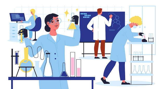 Free Vector scientific laboratory flat composition with researcher making experiment vector illustration