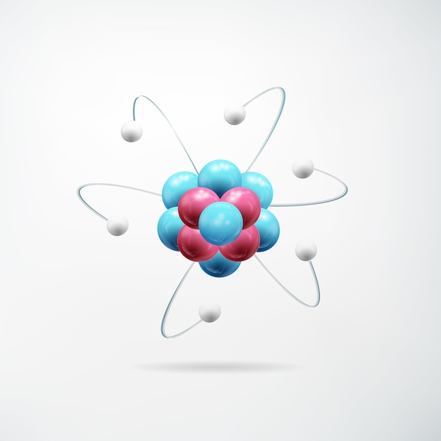 Free Vector scientific realistic abstract concept with colorful model of atom on light  isolated