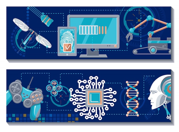 Free Vector scientific robotic horizontal banners