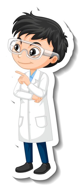 Scientist boy cartoon character sticker