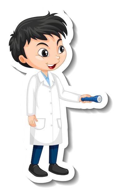 Scientist boy cartoon character sticker