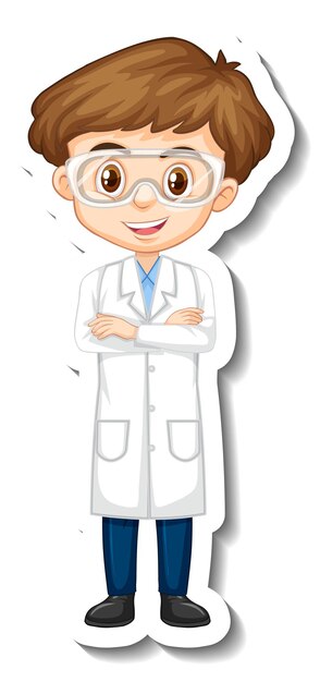 Scientist boy cartoon character sticker