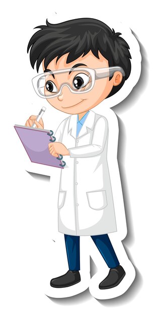 Scientist boy cartoon character sticker