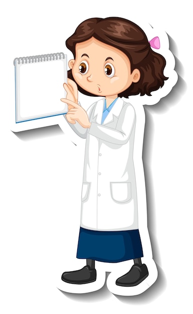 Free vector scientist girl cartoon character holding blank note