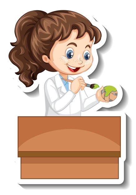 Scientist girl cartoon character sticker