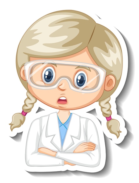 Scientist girl cartoon character sticker