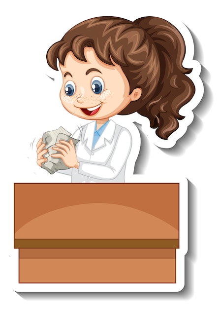 Scientist girl cartoon character sticker