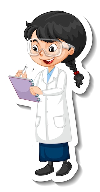 Scientist girl cartoon character sticker