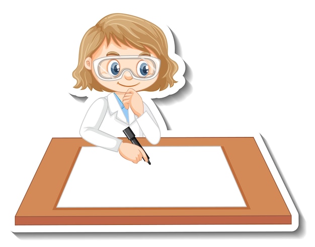 Free Vector scientist girl cartoon character with blank table