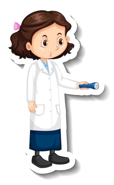 Free vector scientist girl cartoon character with science experiment object