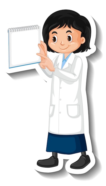 Scientist girl holding empty board cartoon character sticker