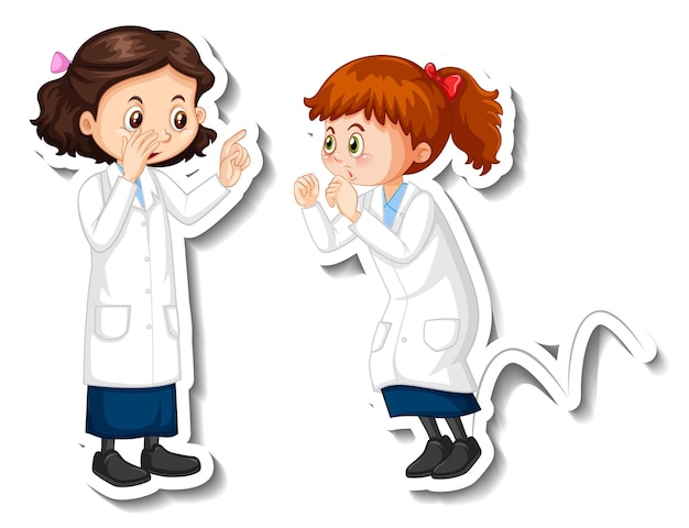 Free vector scientist girls cartoon characters with science experiment object