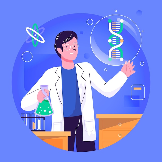 Free Vector scientist holding dna molecules illustration