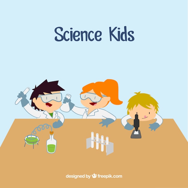 Scientist kids cartoons in the laboratory