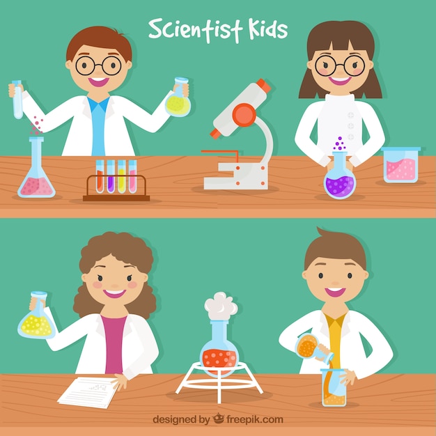 Free Vector scientist kids in flat design 