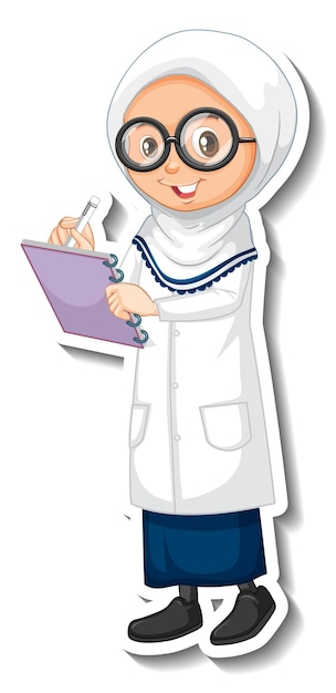 Free Vector scientist muslim girl cartoon character sticker