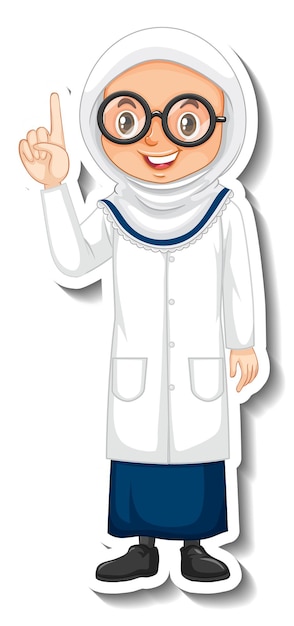 Scientist muslim girl cartoon character sticker