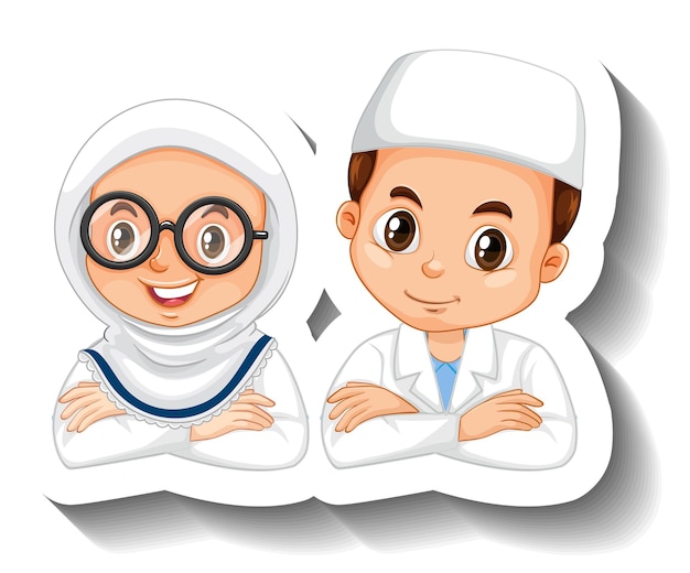 Scientist muslim kids cartoon character sticker