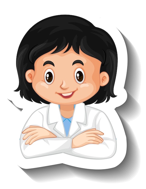 Scientist student girl cartoon character sticker