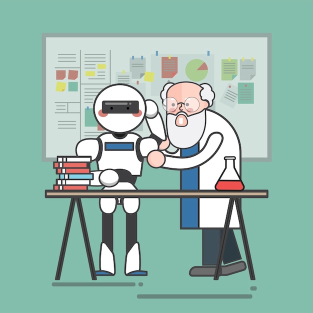 Scientist teaching a robot