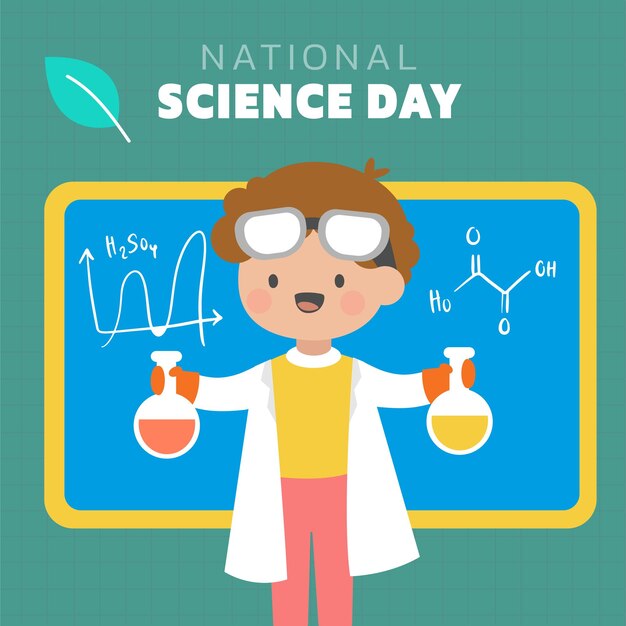 The scientist wearing white coat in laboratory with test tube DNA sign and science equipment in cartoon character for graphic designer Vector illustration