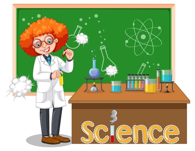 Free Vector scientist woman cartoon character with laboratory equipments