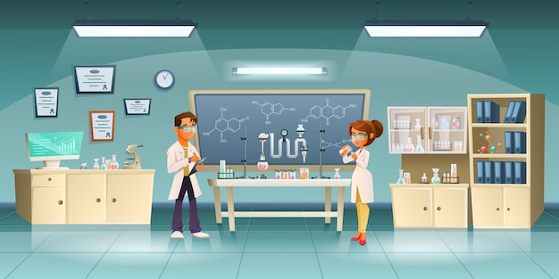 Free Vector scientists cartoon colored composition