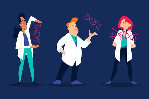 Free Vector scientists holding dna molecules illustration