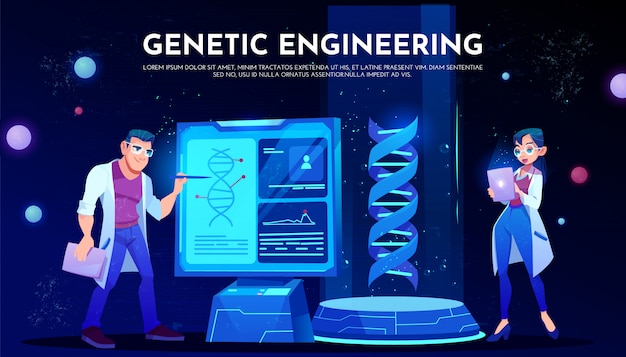 Free vector scientists in white robes study dna on screen