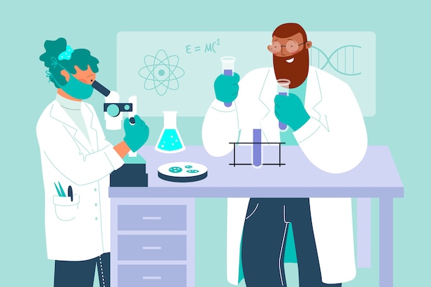 Scientists working in laboratory