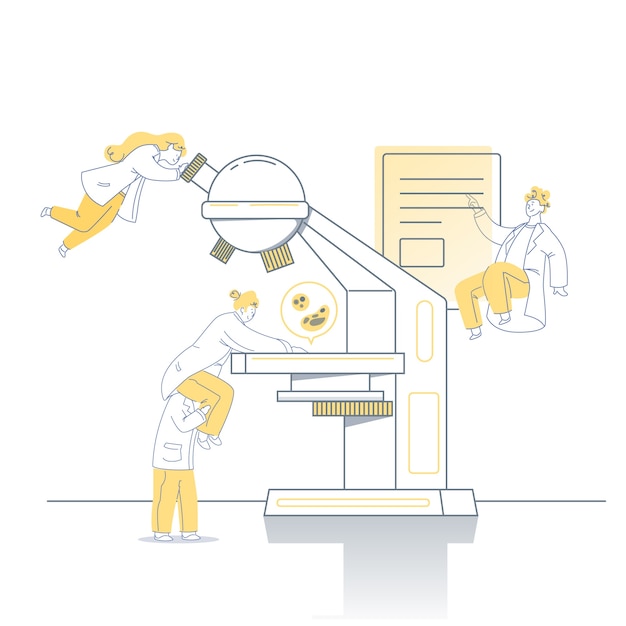 Free Vector scientists working with machine