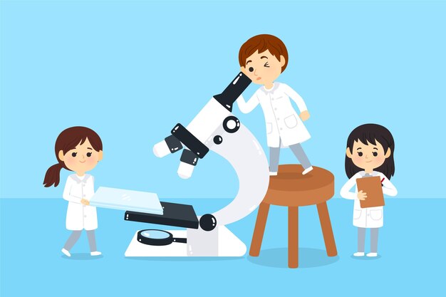 Scientists working with microscope