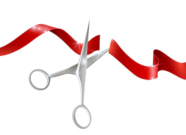 Scissors And Ribbon Realistic Illustration 