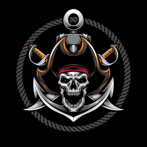 Screaming skull pirate  illustration