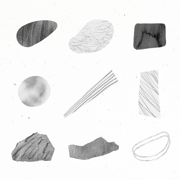 Scribble strokes and gray stone textures design element collection vector