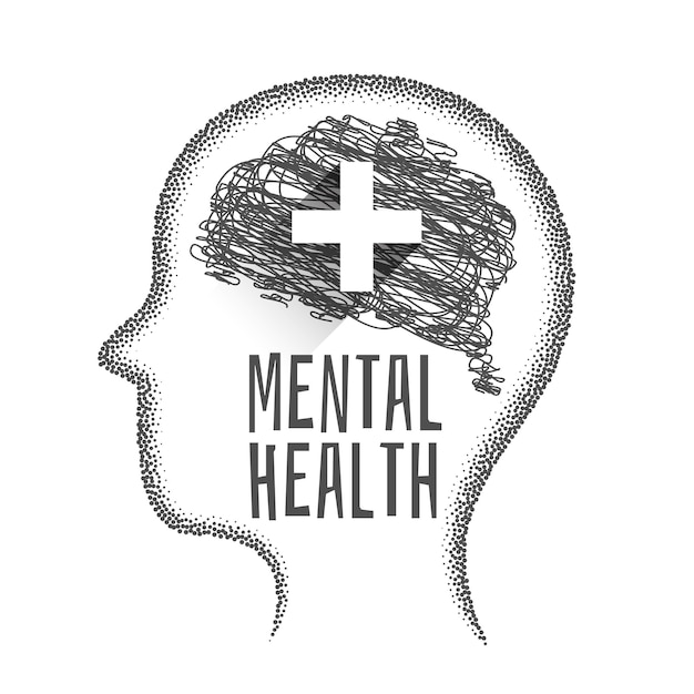 Free Vector scribble style human head background for mental health campaigns