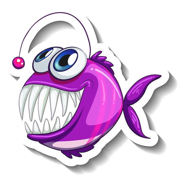 Sea Animal Cartoon Sticker with Anglerfish